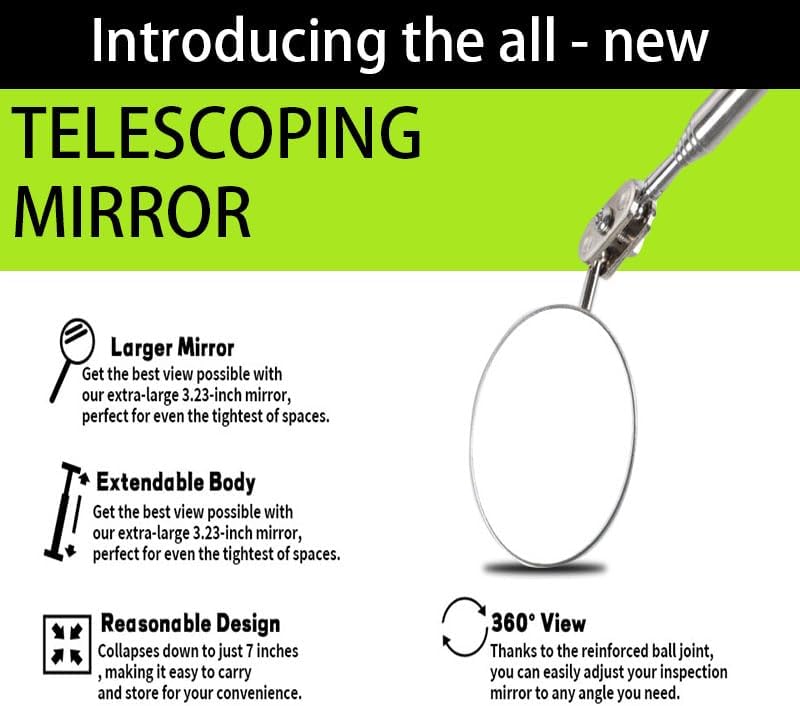 VortecSys Telescoping Magnetic Pickup Tool Set, 4Pcs Round and Square Inspection Mirror Telescoping with LED Lights, 2Pcs Magnet Stick Best Gadgets Gifts for Men - Image 5